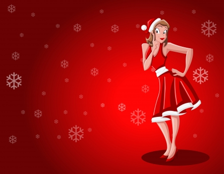 A beautiful cartoon pin up girl dressed like Santa Clausのイラスト素材