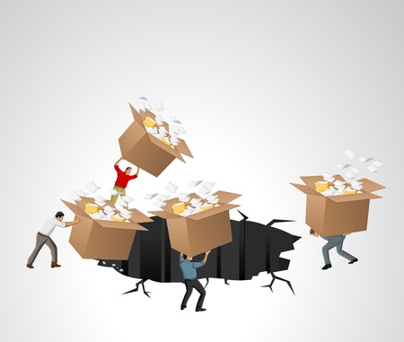Businessmen throwing away boxes with papers and filesのイラスト素材