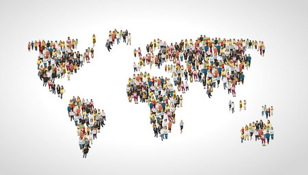 Group of people making a earth planet shape
