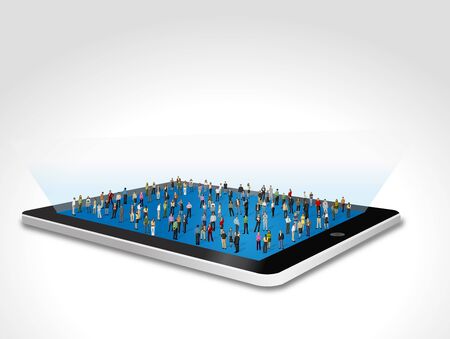 Tablet with big group of peopleのイラスト素材
