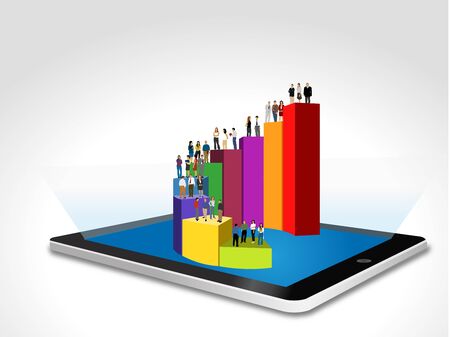 Tablet with business people over bar chartのイラスト素材