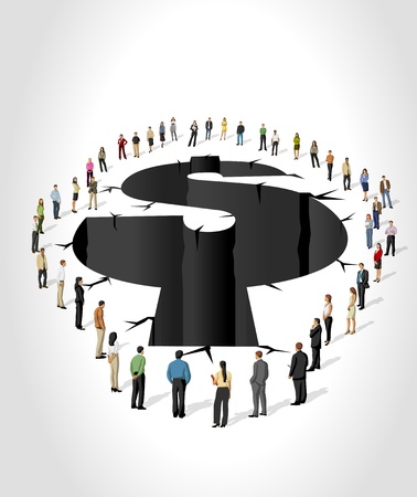 Group of business people around hole with the shape of money symbols  Financial crisis のイラスト素材
