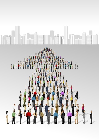 Template for advertising brochure with group of business people in shape of arrow のイラスト素材