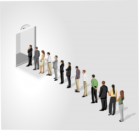 Business people standing in a line in front of a elevator   lift door のイラスト素材