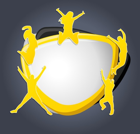 Yellow template for advertising brochure with people jumping のイラスト素材