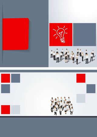 Red and gray template for advertising brochure with business people のイラスト素材