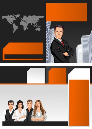 Orange and black template for advertising brochure with business people のイラスト素材