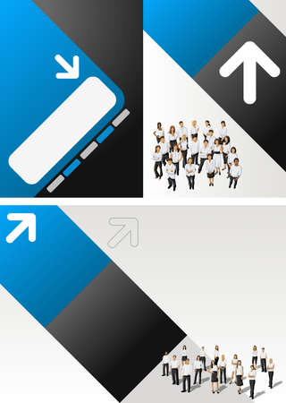 Blue template for advertising brochure with business people のイラスト素材