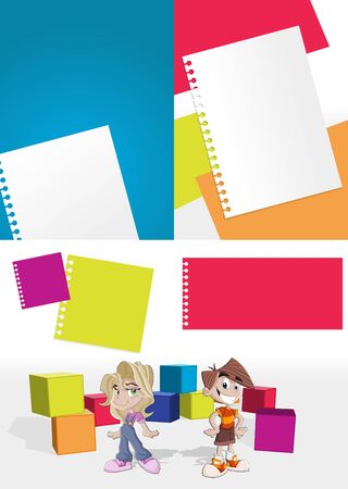 Colorful template with kids in the schoolのイラスト素材