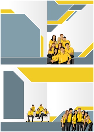 Yellow and blue template for advertising brochure with business peopleのイラスト素材