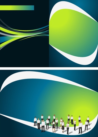 Blue and green template for advertising brochure with business peopleのイラスト素材