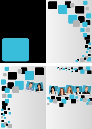 Blue and black template for advertising brochure with business people のイラスト素材