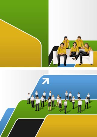 Colorful template for advertising brochure with business people  のイラスト素材