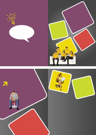 Colorful template for advertising brochure with business people のイラスト素材