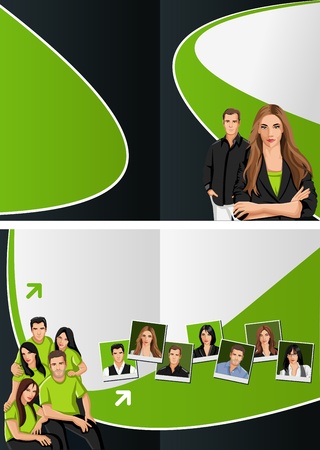 Green and black template for advertising brochure with business peopleのイラスト素材