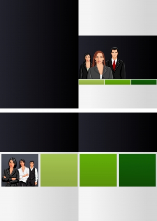 Green template for advertising brochure with business people のイラスト素材