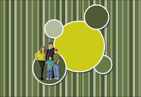 Green stripes template for advertising brochure with a family のイラスト素材