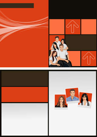 Red template for advertising brochure with business peopleのイラスト素材