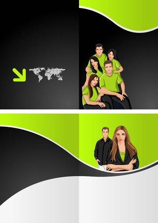 Green and black template for advertising with business people のイラスト素材