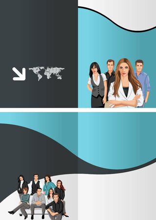 Blue template for advertising brochure with business peopleのイラスト素材