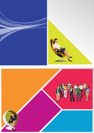 Colorful template for advertising brochure with business people のイラスト素材
