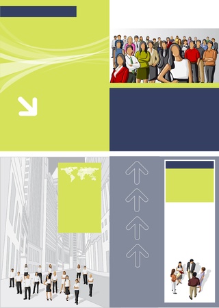 Blue and yellow green template for advertising brochure with business peopleのイラスト素材