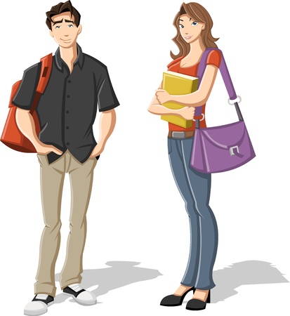 Couple of cartoon young students  Teenagers のイラスト素材
