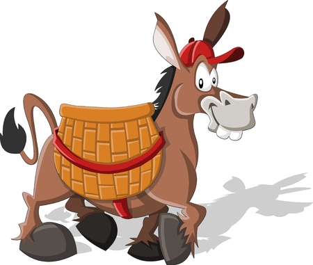 Cartoon donkey carrying a large basketのイラスト素材