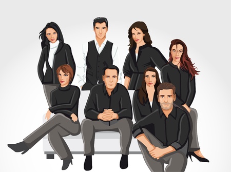 Template of a group people wearing black clothes on sofaのイラスト素材