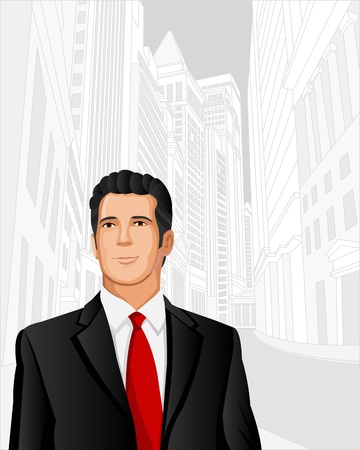 Man wearing suit with city on the backgroundのイラスト素材