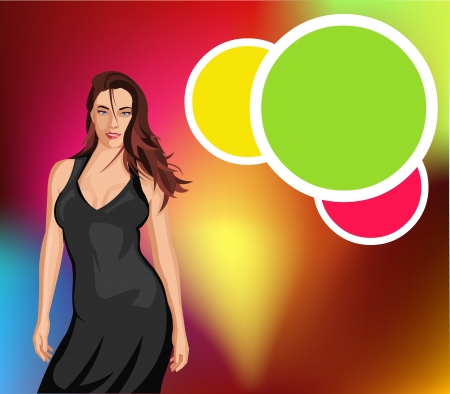 Beautiful brunet woman partying in black dressのイラスト素材
