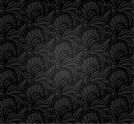 Black background floral retro wallpaper のイラスト素材