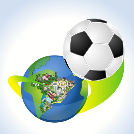 Earth globe with a soccer ball coming out of Brazil. Brazilian football world cup.のイラスト素材