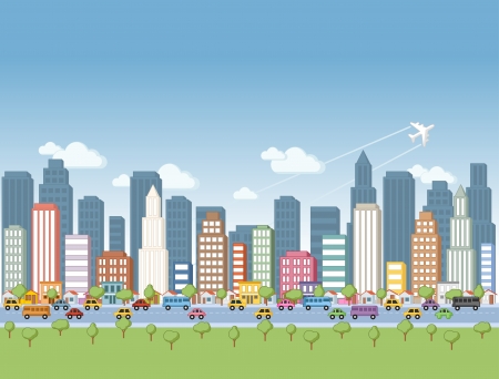 Big colorful cartoon city landscapeのイラスト素材