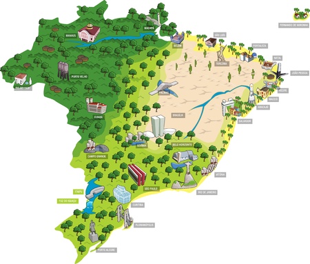 Map of Brazil with all capitals. Cities of Brazil.のイラスト素材