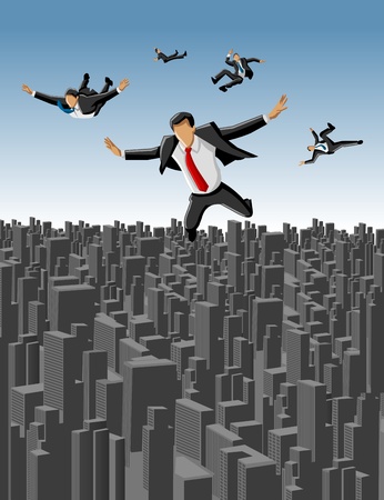 Template of businessmen falling over big city landscapeのイラスト素材