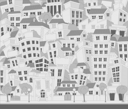 Cartoon city with houses and buildingsのイラスト素材