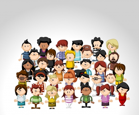 Template of a group of funny cartoon people のイラスト素材