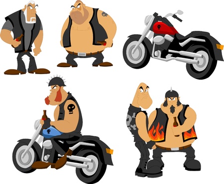 Angry Bikers drinking beer with motorbikeのイラスト素材