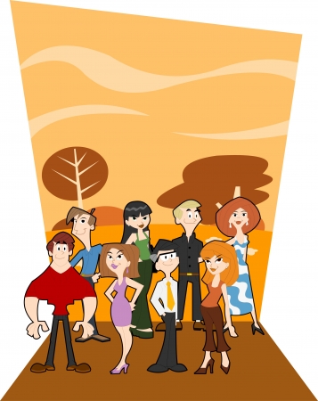 Group of cute happy cartoon peopleのイラスト素材