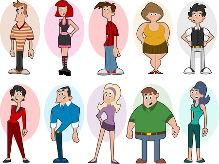 Group of cute happy cartoon peopleのイラスト素材