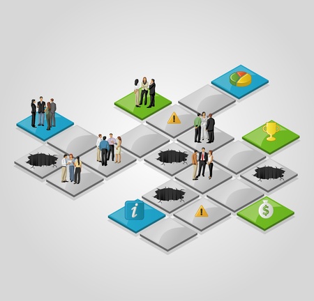 Board game with business people over path.のイラスト素材