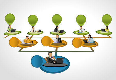 Template for advertising brochure with business people on hierarchy treeのイラスト素材