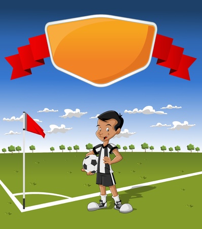 Template with young boy on football / soccer fieldのイラスト素材