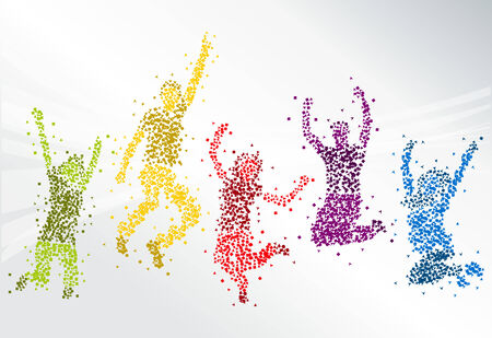 Group of colorful happy people jumpingのイラスト素材