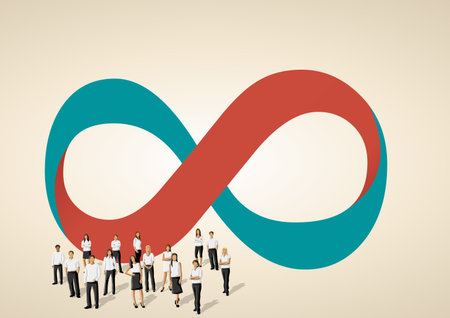 Infinity symbol with business people on work process