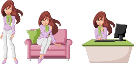 Beautiful cartoon business woman with computerのイラスト素材