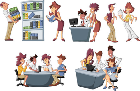 Happy cartoon business people working on officeのイラスト素材