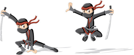 Cartoon ninja with a katana swordのイラスト素材