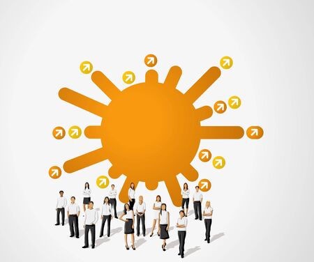 Orange template for advertising brochure with business peopleのイラスト素材